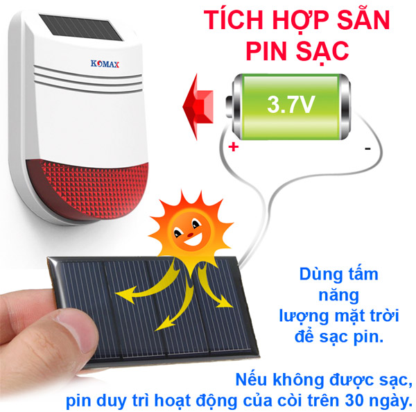 Pin tích hợp cho còi hú không dây năng lượng mặt trời