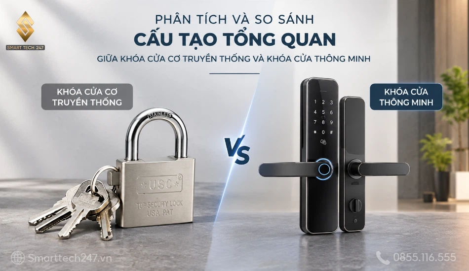 So sánh cấu tạo của khoá cửa: Khóa cơ truyền thống & Khóa thông minh.