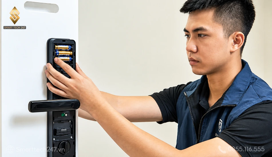 Nắm vững cách thay pin cho khóa sử dụng pin viên chuẩn kỹ thuật để bảo vệ bo mạch.