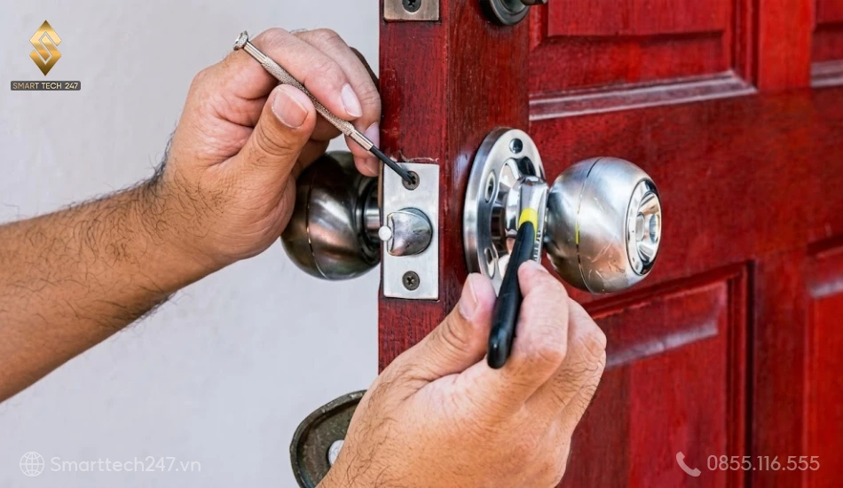 Lắp đặt khoá cửa thông minh để thay thế ổ khoá cơ cũ sang khoá cửa điện tử Lắp đặt khoá cửa thông minh để thay thế ổ khoá cơ cũ sang khoá cửa điện tử